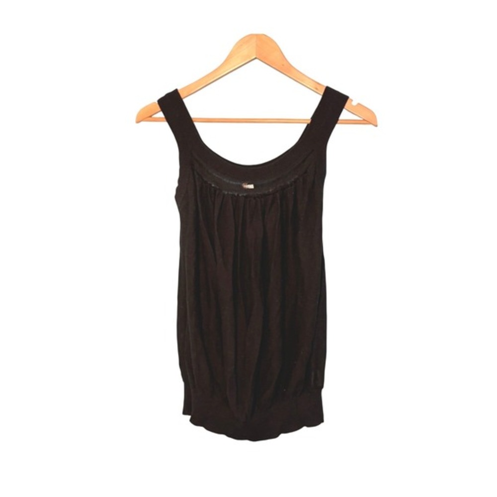 Free People Black Lightweight Knit Sweater Tank Lace Trim S